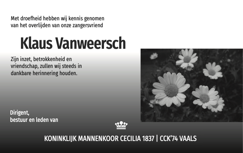 In Memoriam: Klaus Vanweersch